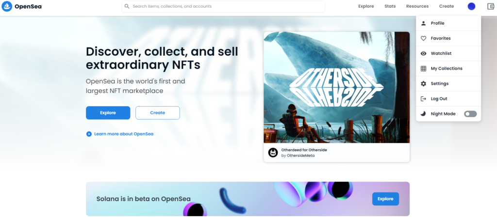 OpenSeaでフォルダを作成：Discover, collect, and sell extraordinary NFTs